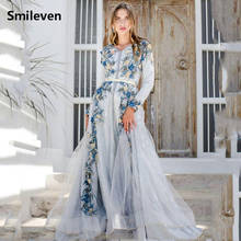 Smileven Moroccan caftan Sky Blue Evening Dresses 3D F lowers Arabic Muslim Special Occasion Dress Evening Party Gowns 2024 - buy cheap