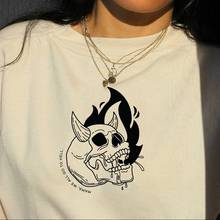 Camiseta con estampado de esqueleto de All Go To Hell Flame para mujer, ropa de estilo gótico Harajuku Hipster Vintage, camiseta divertida de los años 90, Top de moda para mujer 2024 - compra barato