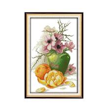 Hibiscus vase and oranges cross stitch kit aida 14ct 11ct count printed canvas stitches embroidery DIY handmade needlework 2024 - buy cheap