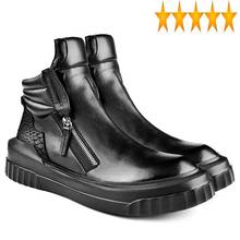 Botas de nieve de alta calidad para hombre, calzado informal de negocios, 2021 cuero genuino británico, botines planos con cremallera, Invierno 2024 - compra barato