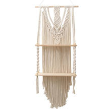 Hand-Woven Macrame Hanging Planter Basket Wooden Shelves Bohemian Style Rack Wall Hanging Tapestry Home Room Decor 2024 - buy cheap