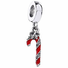 Original Red Enamel Sparkling Candy Cane With Crystal Pendant Beads Fit 925 Sterling Silver Charm Bracelet Diy Jewelry 2024 - buy cheap