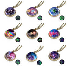 Glow in The Dark Nebula Galaxy Necklaces For Women Universe Planet Glass Cabochon Double Sided Pendant Men Jewelry 2024 - buy cheap