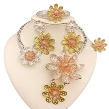Yulaili New Silver Plated Wedding Zircon Flower Choker Necklace Earrings Bracelet Ring Dubai Gold Jewelry Sets Jewellery Addict 2024 - buy cheap