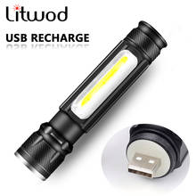 XM-L T6 Built-in Battery USB Rechargeable LED Flashlight Torch Aluminum Lanterna Camping 2000LM COB Zoomable 3 Modes Bulbs Black 2024 - buy cheap