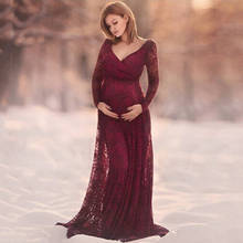 Red V-Neck Long Sleeve Maternity Photography Props Maxi Pregnancy Clothes Lace Maternity Dress Fancy Shooting Photo Pregnan 2024 - buy cheap
