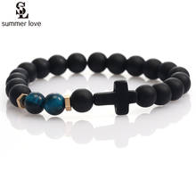 Classic 8mm Matte Black Natural Stone Beads Bracelet For Men Women Yoga Jewelry Stretchy Religious Cross Charm Male Bracelets 2024 - buy cheap