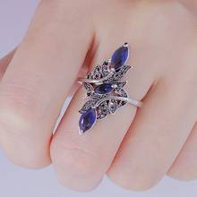 Женское кольцо в европейском и американском стиле с голубым фианитом и кристаллами, свадебные вечерние ювелирные изделия, подарок 2024 - купить недорого
