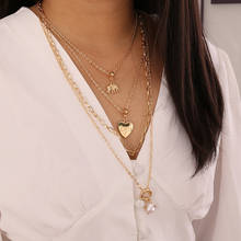 Многослойное ожерелье-чокер с подвеской в богемном стиле, массивная цепь с жемчужинами и надписью «M-letter» в виде любящего сердца, модное женское Ювелирное Украшение 2024 - купить недорого