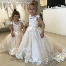 Платья для девочек с цветочным рисунком на свадьбу, Длинные маленькие наряды с аппликацией и большим бантом, платья для первого причастия для девочек на свадьбу 2024 - купить недорого