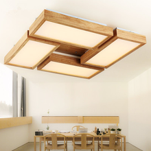 Современный прямоугольный акриловый светодиодный потолочный светильник, японский домашний декор, деревянная потолочная лампа для гостиной, 110-240 В 2024 - купить недорого