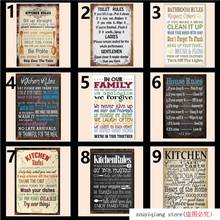 Bathroom Kitchen House Family Toilet  Rules Wall Metal Tin Sign Home Wall Sign Decor Home Bar Decor Shabby Chic Sign Plaque 2024 - buy cheap