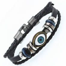 DGW Multilayer Evil eyes Bracelet Men Casual Fashion Braided Leather Bracelets For Women Wood Bead Bracelet Punk Rock 2024 - buy cheap