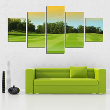 Wall Art Canvas Painting Sticker 5 Panel Green Grassland and Tree Painting HD Large Landscape Picture Home Decor For Living Room 2024 - buy cheap