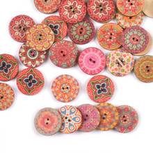 50pcs Mixed Flower Pattern Wooden Flatback Round Buttons For Clothing Sewing Accessories DIY Scrapbooking Craft Home Decor m2581 2024 - buy cheap