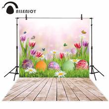 Allenjoy-fondo fotográfico de Pascua para niños, telón de fondo de primavera, mariposas, flores, huevos, suelo de madera, bokeh 2024 - compra barato