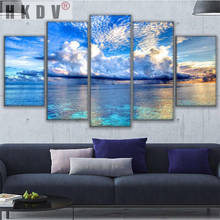 HKDV-pinturas en lienzo abstractas para decoración del hogar, carteles impresos grandes, cielo azul y nube blanca, paisaje de mar, imágenes artísticas de pared, 5 paneles 2024 - compra barato