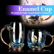 Taza creativa de cristal para té y café, vaso de cristal transparente con diseño de flor y mariposa, ideal para bebidas frías y calientes, con juego de cuchara, color rosa azul 2024 - compra barato