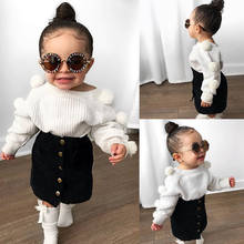 1-6Y Kids Girls Autumn Winter Clothes Set Baby Long Sleeve Pullover Knitted Tops Sweater + Buttons Skirt Children Outfits 2024 - buy cheap