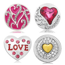 Beauty Round Rhinestone Pink hearts Love 18MM Metal snap button for DIY charm snap bracelet jewelry wholesale Valentine's Gift 2024 - buy cheap