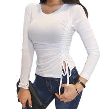 Camiseta Coreana de parte inferior ajustada para primavera y otoño, camiseta sexi ajustada de manga larga, camiseta con cordón para mujer NS2009 2024 - compra barato