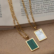 Stainless Steel Vintage Classic Exquisite Turquoises Green Stones Rectangle Women Pendant Necklace Jewelry Gift For Him 2024 - buy cheap