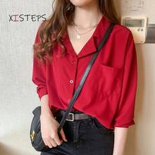 Blusa holgada de chifón para mujer, camisa con cuello vuelto y manga larga, color rojo, estilo OL, primavera 2021 2024 - compra barato