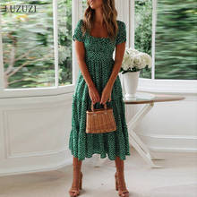 LUZUZI Vestidos Vintage Vintage Print Puff Sleeve summer Beach sweet dresses Casual Square collar floral maxi long dress 2020 2024 - buy cheap