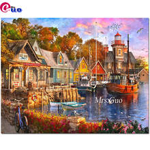 Full Square Round Embroidery The Harbour Evening Landscape Diamond Painting Mosaic Cross Stitch Kits Needlework Home Decoration 2024 - buy cheap