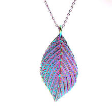 1pcs Rainbow Color Zinc Alloy Big Tree Leaves Necklace women Female jewelry Collar free Stainless steel chain 20‘’ 2024 - buy cheap
