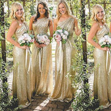 SuperKimJo Sparkly Bridesmaid Dresses Long Vestido Dama De Honor One Shoulder Gold Cheap Wedding Guest Dress for Wedding Party 2024 - buy cheap