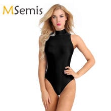 Maiô feminino de ginástica, traje de banho em malha, gola redonda, fantasia de dança, yoga, bodysuit, praia, traje de banho 2024 - compre barato