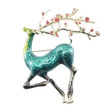 RHao Large Size Deer brooches for Women Browm Enamel Sika Deer pins Silver Christmas Deer Brooches for Men Coat jewelry buckles 2024 - buy cheap