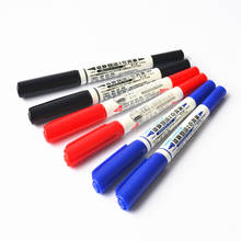 3 pçs caneta marcador de tecido conjunto para desenho 2 lados preto azul cor vermelha marcadores permanentes para cd metal papel escola e6883 2024 - compre barato