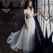 Vestido de casamento do vintage de eightree mangas curtas apliques renda a linha vestido de noiva branco feito sob encomenda vestidos de casamento longos da princesa 2024 - compre barato