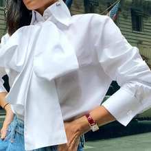 Celmia elegante tops blusa branca feminina 2021 outono lapela gravata borboleta manga longa elegante camisas de escritório casuais blusas de grandes dimensões 2024 - compre barato