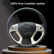 Hand-stitched Black Genuine Leather Steering Wheel Cover for Hyundai ix35 2024 - buy cheap