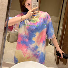 Camiseta holgada de estilo coreano para mujer, ropa con estampado Tie-Dye, Tops informales de cuello redondo de manga corta, Harajuku, Tops WDC7092 2024 - compra barato