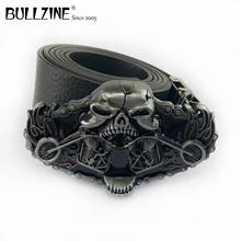 Bullzine  Zinc alloy retro Skull motor belt buckle cowboy jeans belt buckle FREE PU belt FP-03647 drop shipping 2024 - buy cheap