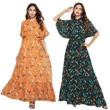 Vestido feminino de verão, longo, maxi vestido, estampa de abaya muçulmano, manga morcego, chiffon, roupa islâmica, cional 2024 - compre barato