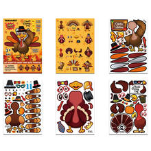 4 Sheet Children DIY Stickers Cute Make A Thanksgiving Turkey Cartoon Stickers For Kids Assemble Jigsaw Puzzles Games Party Toys 2024 - buy cheap