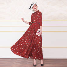 Brand Maxi Long Dress Plus size S- 4XL 2019 French Style Women Autumn 3/4 sleeve Dot Red Elegant Elegant Shirt Party Dresses 2024 - buy cheap