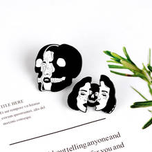 Punk Dark Divided Face Enamel Pins Women Skull Face Brooches Backpack Clothes Skeleton Button Badge Jewelry Gift for Friends 2024 - buy cheap