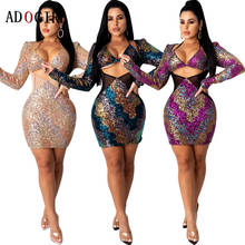 Adogirl Women Sequin Bodycon Mini Dress Sexy Patchwork Mesh Hollow Out Evening Party Dresses Elegant Long Sleeve Clubwear Skinny 2024 - buy cheap