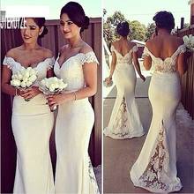 JIERUIZE White Lace Mermaid Bridesmaid Dress Off Shoulder Cap Sleeves Applique Backless Maid of Honor Gowns Wedding Gust Dress 2024 - buy cheap