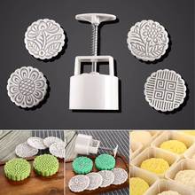 New Round Mooncake Pastry Stamping Mold Moon Cake Baking Mould with 4pcs Flower Pieces Stamps Manual DIY Tool 2024 - buy cheap