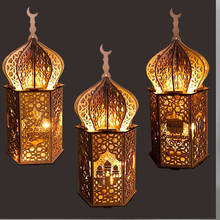 Luzes muçulmano de feriado decorações de madeira lanterna led decorativa mubarak eid mubarak luzes decorativas 2024 - compre barato