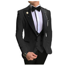 Traje de 3 piezas para hombre, traje de novio y boda, esmoquin de solapa con muescas para baile de graduación (chaqueta + Pantalones + chaleco) 2024 - compra barato