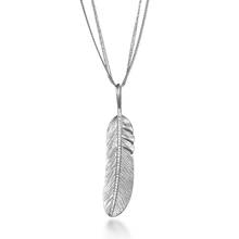 Simple Gold Silver Color Meter Feather Pendant Necklace For Women Leaf Shaped Female Long Sweater Chain Necklaces Daily Jewelry 2024 - buy cheap