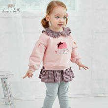DBM14519 dave bella/Осенняя Милая футболка в клетку с цветочным принтом и бантом для маленьких девочек модные детские топы для девочек 2024 - купить недорого